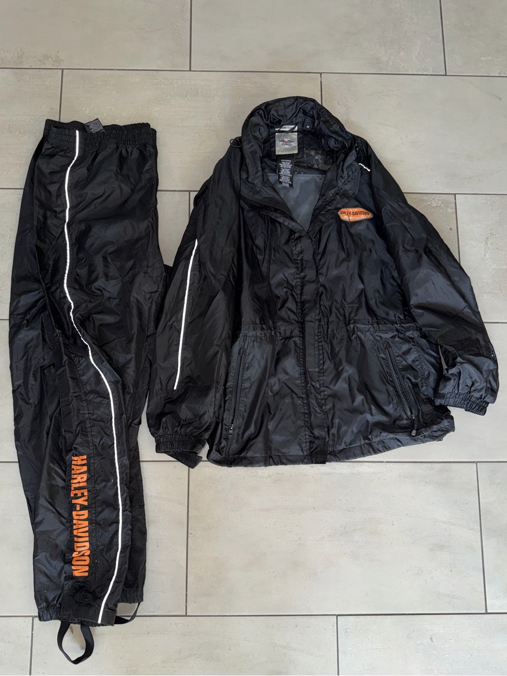 Harley Davidson Motorcycle Rain Suit Jacket Pants Black Reflective 1W
